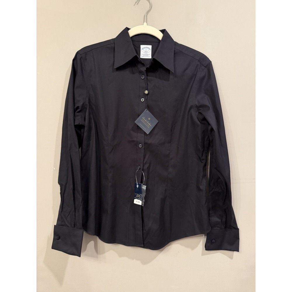 NEW Brooks Brothers Women's Black Non Iron Stretch Button Up Size 6
